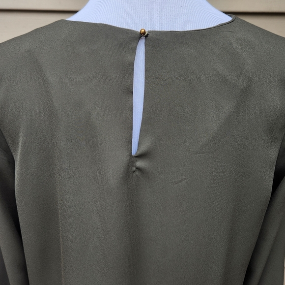 Harve Benard Olive Green Blouse Keyhole Neck Long Sleeves Office Wear - Picture 9 of 12
